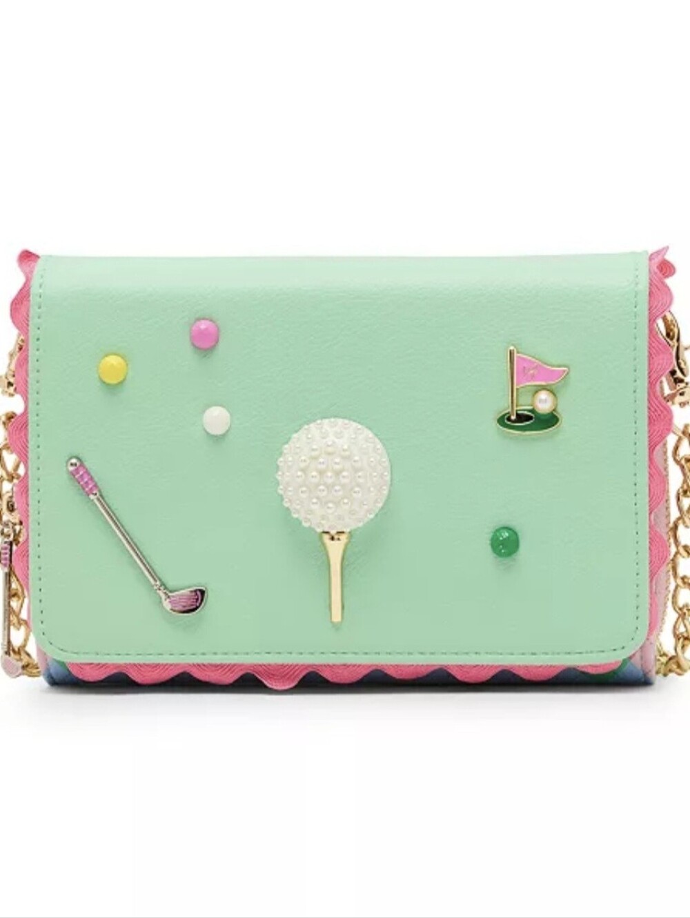 Betsey Johnson Playful Golf Charm Crossbody Bag in Mint & Pink